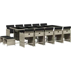 vidaXL Ensemble à manger de jardin et coussins 15 pcs gris clair rotin pas cher