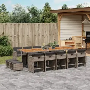 vidaXL Ensemble à manger de jardin 15 pcs coussins gris résine tressée pas cher