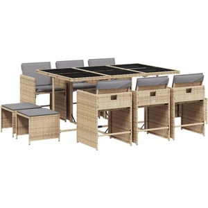 vidaXL Ensemble à manger de jardin et coussins 11 pcs mélange beige pas cher