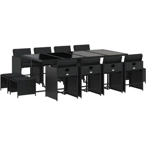 vidaXL Ensemble à manger de jardin 13 pcs coussins noir résine tressée pas cher