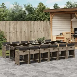 vidaXL Ensemble à manger de jardin coussins 13 pcs gris résine tressée pas cher