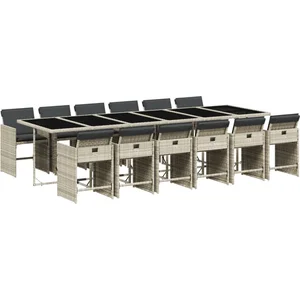 vidaXL Ensemble à manger de jardin et coussins 13 pcs gris clair rotin pas cher
