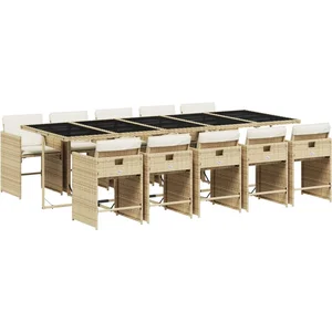 vidaXL Ensemble à manger de jardin et coussins 11 pcs beige poly rotin pas cher
