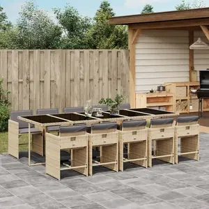vidaXL Ensemble à manger de jardin et coussins 11 pcs mélange beige pas cher