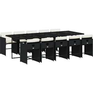vidaXL Ensemble à manger de jardin 11 pcs coussins noir résine tressée pas cher