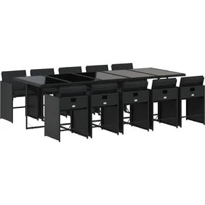 vidaXL Ensemble à manger de jardin 11 pcs coussins noir résine tressée pas cher