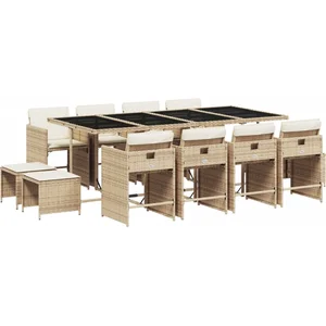 vidaXL Ensemble à manger de jardin et coussins 13 pcs beige pas cher