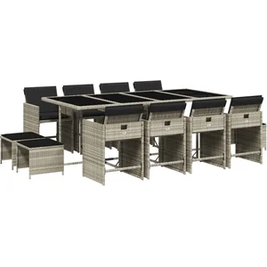 vidaXL Ensemble à manger de jardin et coussins 13 pcs gris clair rotin pas cher