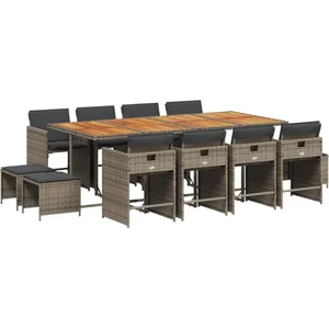 vidaXL Ensemble à manger de jardin coussins 13 pcs gris résine tressée pas cher
