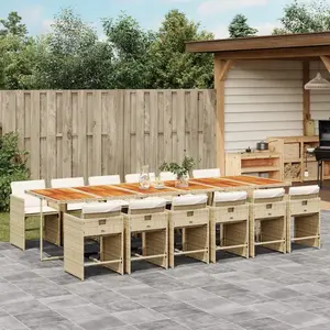 vidaXL Ensemble à manger de jardin et coussins 13 pcs beige pas cher