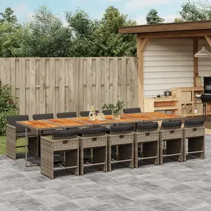 vidaXL Ensemble à manger de jardin coussins 13 pcs gris résine tressée pas cher