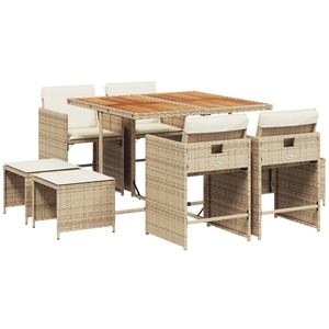 vidaXL Ensemble à manger de jardin et coussins 9 pcs beige Poly rotin pas cher