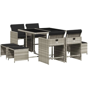 vidaXL Ensemble à manger de jardin et coussins 9 pcs gris clair rotin pas cher