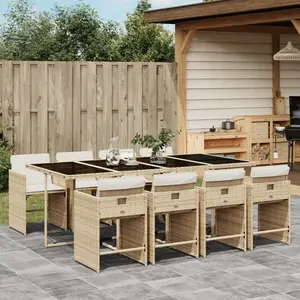 vidaXL Ensemble à manger de jardin et coussins 9 pcs beige Poly rotin pas cher