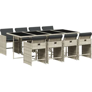vidaXL Ensemble à manger de jardin et coussins 9 pcs gris clair rotin pas cher