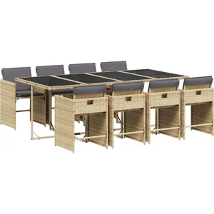 vidaXL Ensemble à manger de jardin et coussins 9 pcs mélange beige pas cher