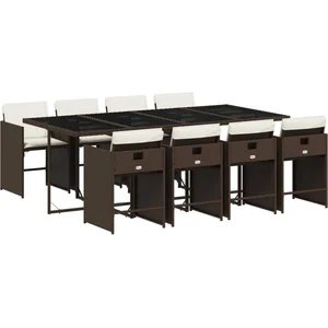 vidaXL Ensemble à manger de jardin et coussins 9 pcs marron poly rotin pas cher