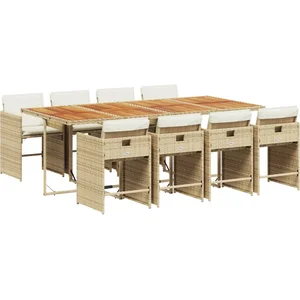 vidaXL Ensemble à manger de jardin et coussins 9 pcs beige Poly rotin pas cher