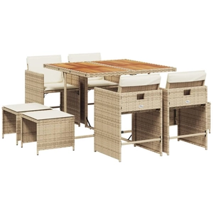 vidaXL Ensemble à manger de jardin et coussins 9 pcs beige Poly rotin pas cher