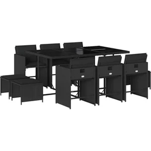vidaXL Ensemble à manger de jardin 11 pcs coussins noir résine tressée pas cher