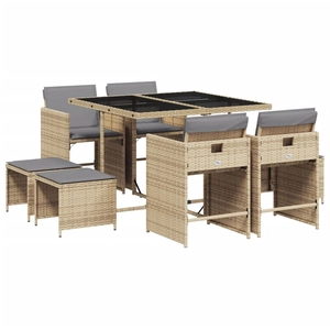 vidaXL Ensemble à manger de jardin et coussins 9 pcs mélange beige pas cher