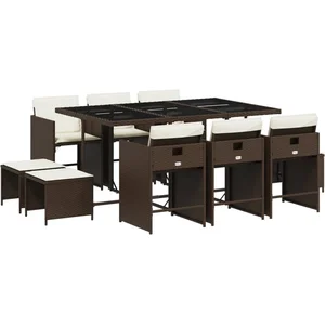 vidaXL Ensemble à manger de jardin et coussins 11 pcs marron rotin