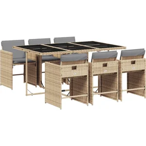 vidaXL Ensemble à manger de jardin coussins 7 pcs mélange beige rotin pas cher