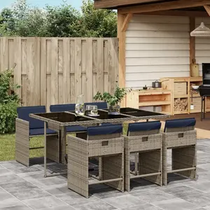 vidaXL Ensemble à manger de jardin 7 pcs coussins gris résine tressée pas cher