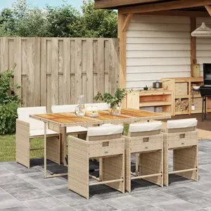 vidaXL Ensemble à manger de jardin et coussins 7 pcs beige poly rotin pas cher