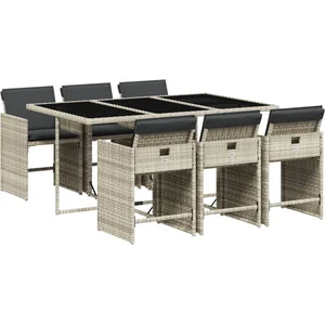 vidaXL Ensemble à manger de jardin et coussins 7 pcs gris clair rotin pas cher