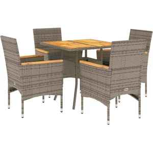 vidaXL Ensemble à manger de jardin et coussins 5 pcs gris rotin acacia pas cher