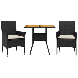 Comparateur de prix : vidaXL Ensemble à manger de jardin et coussins 3 pcs noir rotin acacia