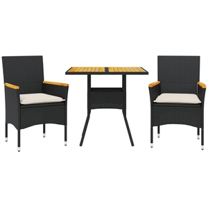 vidaXL Ensemble à manger de jardin et coussins 3 pcs noir rotin acacia pas cher