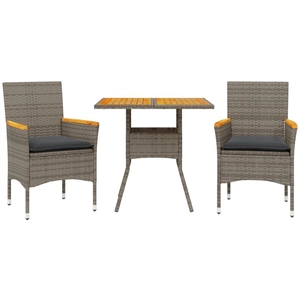 vidaXL Ensemble à manger de jardin et coussins 3 pcs gris rotin acacia pas cher