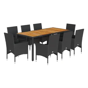 vidaXL Ensemble à manger de jardin et coussins 9 pcs noir rotin acacia pas cher