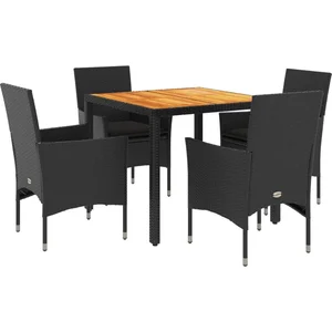 vidaXL Ensemble à manger de jardin et coussins 5 pcs noir rotin acacia pas cher