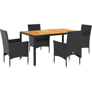 vidaXL Ensemble à manger de jardin et coussins 5 pcs noir rotin acacia pas cher