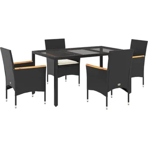 vidaXL Ensemble à manger de jardin et coussins 5 pcs noir rotin verre pas cher