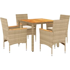 vidaXL Ensemble à manger de jardin et coussins 5pcs beige rotin acacia pas cher