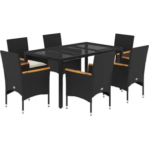 vidaXL Ensemble à manger de jardin et coussins 7 pcs noir rotin acacia pas cher