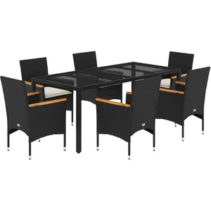 vidaXL Ensemble à manger de jardin et coussins 7 pcs noir rotin acacia pas cher