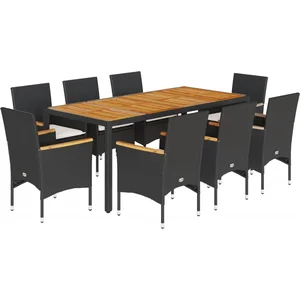 vidaXL Ensemble à manger de jardin et coussins 9 pcs noir rotin acacia pas cher
