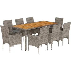 vidaXL Ensemble à manger de jardin et coussins 9 pcs gris rotin acacia pas cher