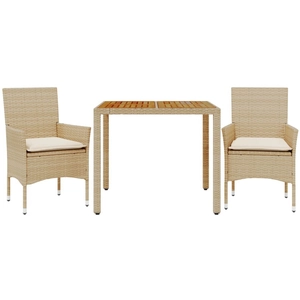 vidaXL Ensemble à manger de jardin et coussins 3pcs beige rotin acacia pas cher