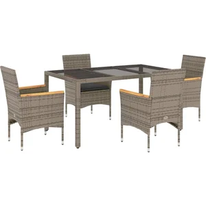 vidaXL Ensemble à manger de jardin et coussins 5 pcs gris rotin verre pas cher