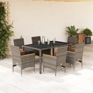 vidaXL Ensemble à manger de jardin et coussins 7 pcs gris rotin verre pas cher