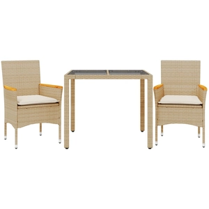 vidaXL Ensemble à manger de jardin et coussins 3 pcs beige rotin verre pas cher