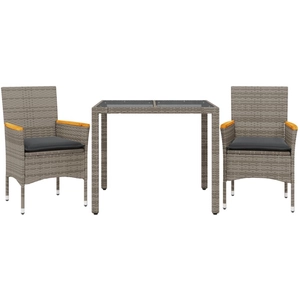 vidaXL Ensemble à manger de jardin et coussins 3 pcs gris rotin verre pas cher