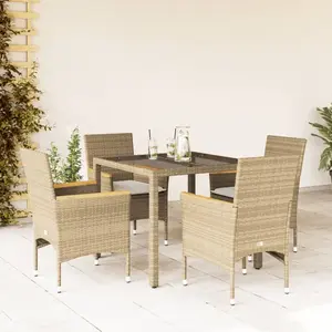 vidaXL Ensemble à manger de jardin et coussins 5 pcs beige rotin verre pas cher