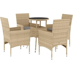 vidaXL Ensemble à manger de jardin et coussins 5 pcs beige rotin verre pas cher